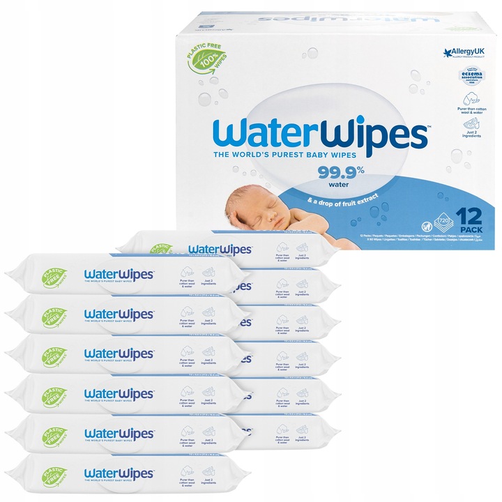 CHUSTECZKI NAWILŻANE WATERWIPES BIO 720 SZTUK DLA DZIECI I NIEMOWLĄT