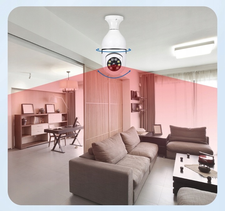Kamera Obrotowa Panoramiczna 360 Zamiast Żarówki Nagrywanie Nocne Wi-FI IP