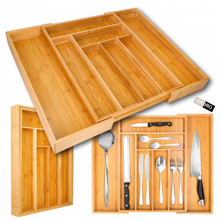 WKŁAD DO SZUFLADY na sztućce bambusowy rozsuwany regulowany organizer 52x43