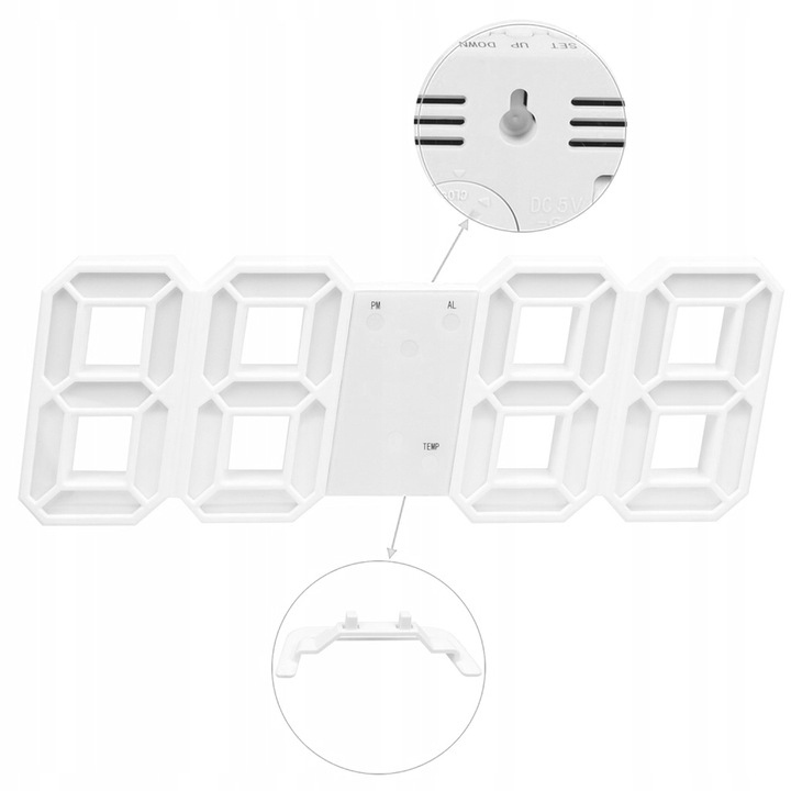 4w1 Zegar cyfrowy LED 3D ścienny stojący budzik termometr data alarm