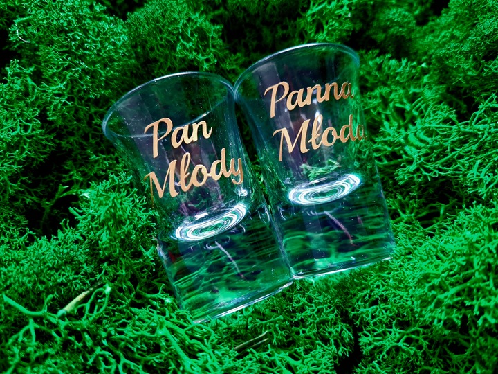 Kieliszki oszukane GRUBE DNO do wódki wesele ślub Pani Młoda Pan Młody