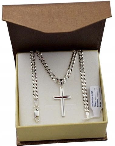 Łańcuszek Męski Srebrny Pancerka 3,80 mm z Krzyżykiem pr 925 Grawer Gratis