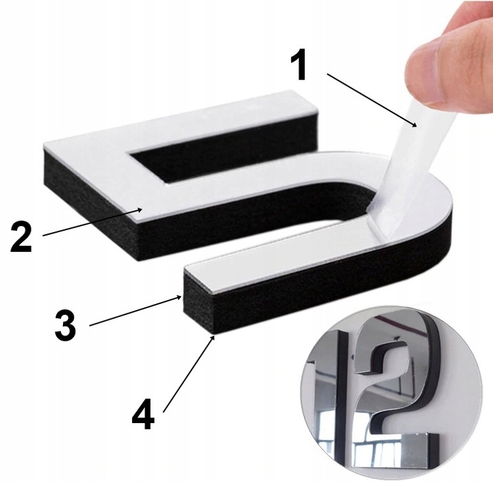 ZEGAR NAKLEJANY DIY 3D DUŻY CICHY POŁYSK EFEKT LUSTRZANY SREBRNY 130