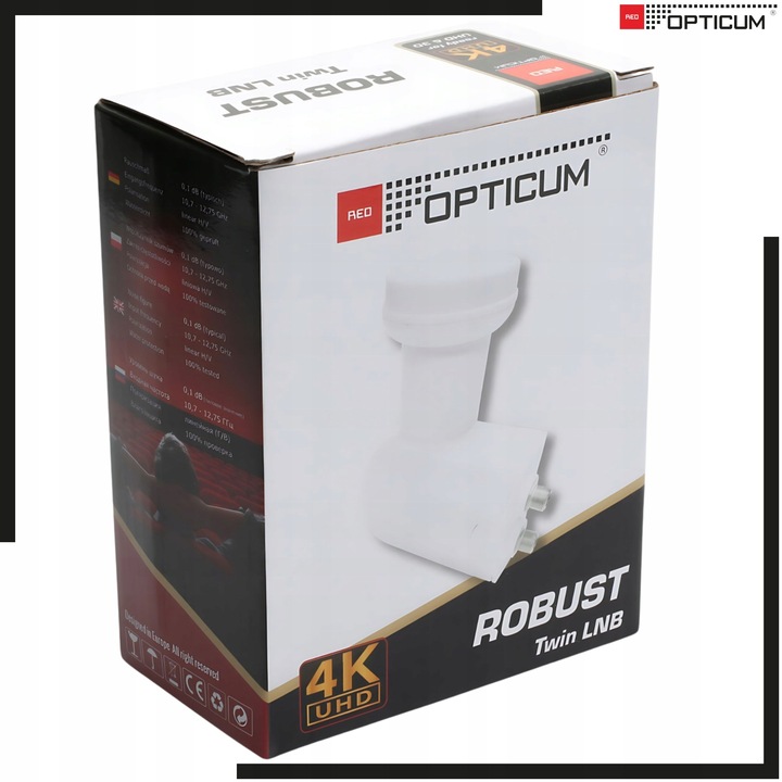 Konwerter Satelitarny Twin LNB 4K UHD Opticum Robust Mocny 01dB