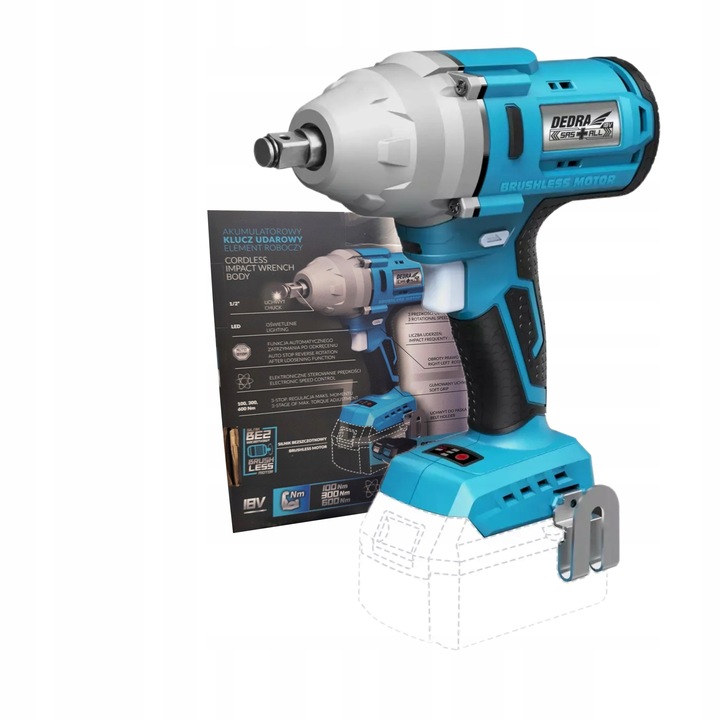 DEDRA KLUCZ UDAROWY 18V AKUMULATOROWY 1/2" 600Nm BEZSZCZOTKOWY DED7157