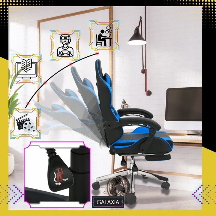 FOTEL GAMINGOWY BIUROWY Obrotowy Kubełkowy Krzesło Gamingowe Z Podnóżkiem