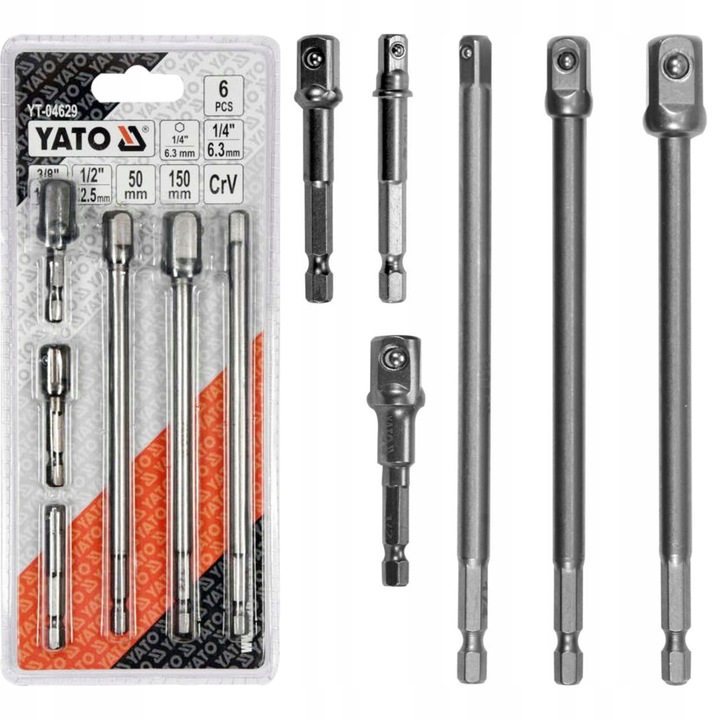 YATO ADAPTER DO NASADEK HEX REDUKCJE 1/4 3/8 1/2" 6 SZTUK STAL CrV