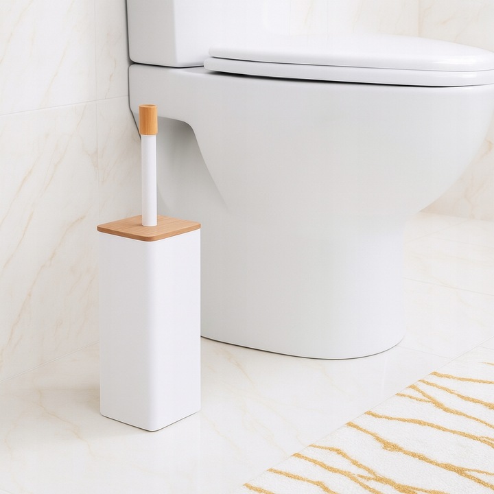 Szczotka do WC łazienki biała wysoka zamknięta z bambusem loft YOKA