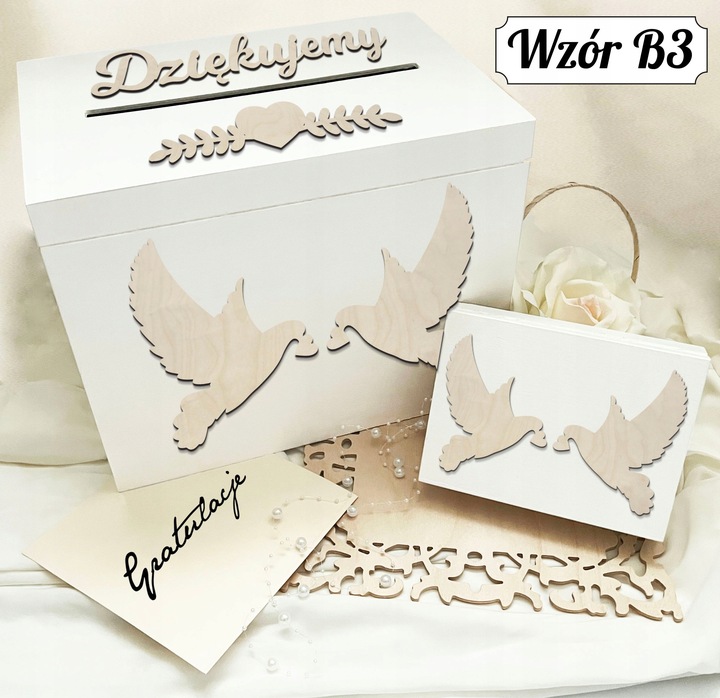 Białe pudełko skrzynka na ślub i wesele komplet zestaw obrączki i koperty