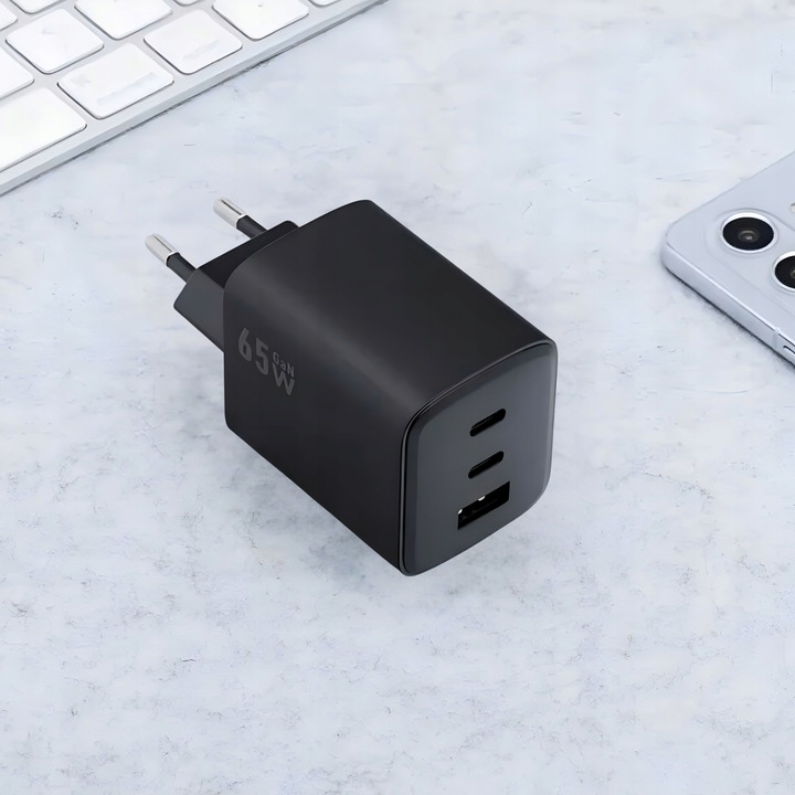 ŁADOWARKA SIECIOWA SZYBKA 65W GaN USB 2x USB-C PD QC 4.0 MOCNA UNIWERSALNA