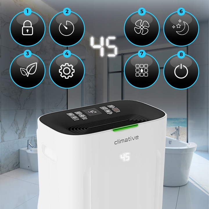 Osuszacz powietrza 20l oczyszczacz 2w1 Silent UV ION WiFi HEPA do 50m²