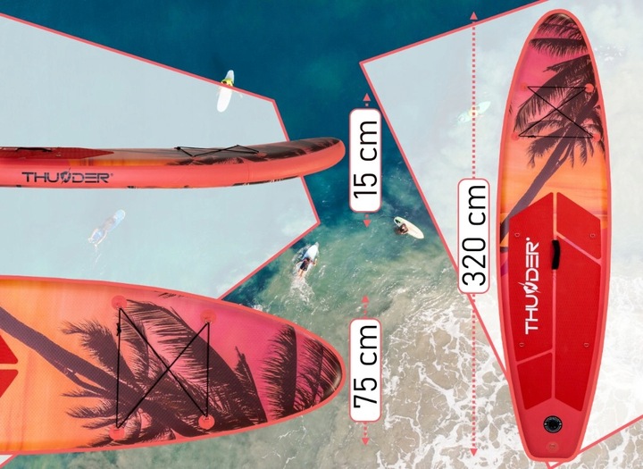 Deska SUP 320CM do pływania bezpieczna pompowana wiosło + akcesoria Thunder