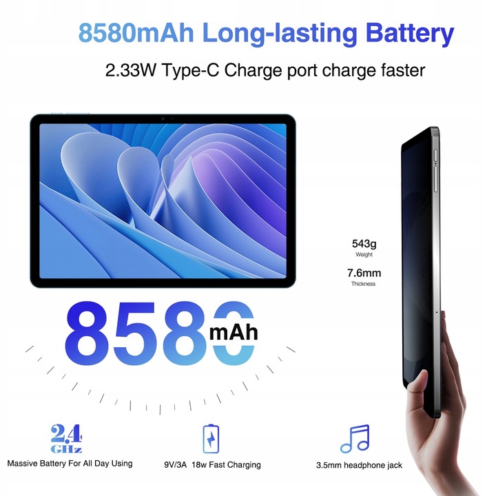 Tablet DOOGEE T30Pro 8GB / 256GB 11"IPS FHD 2K+8580mAh 20MP WIFI Android 13