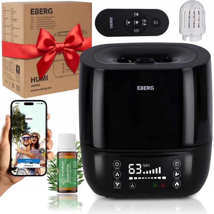 Nawilżacz powietrza EBERG HUMI 5w1 jonizacja aromaterapia pilot WiFi
