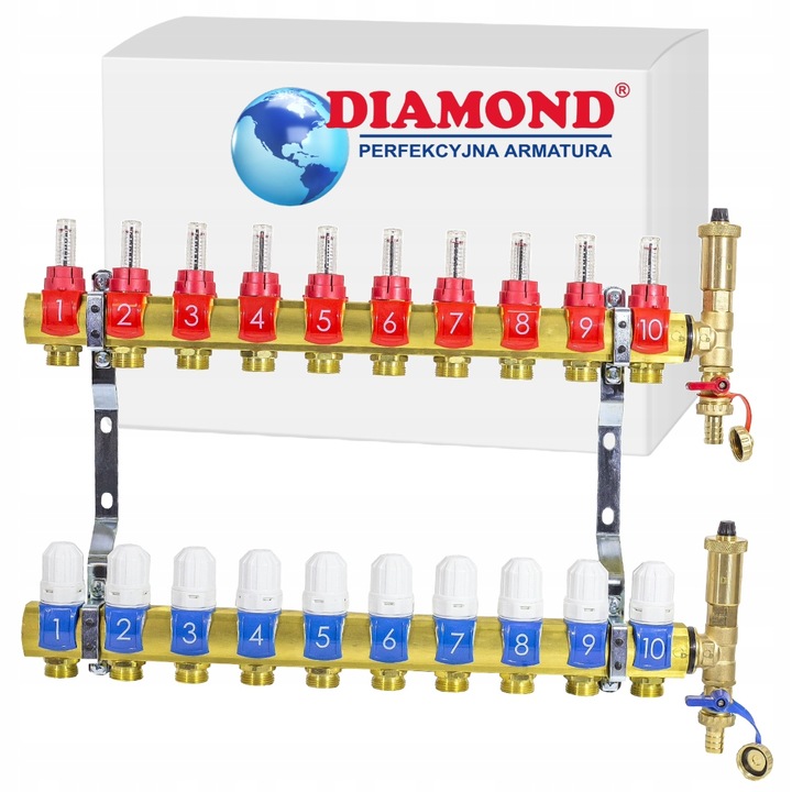 ROZDZIELACZ OGRZEWANIA PODŁOGOWEGO PODŁOGÓWKI 10 OBWODÓW SEKCJI MOSIĘŻNY