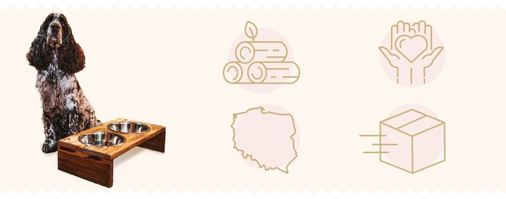 MISKI NA STOJAKU dla psa MAŁEGO STOJAK DREWNIANY bufet 2x0,45 L + treserki