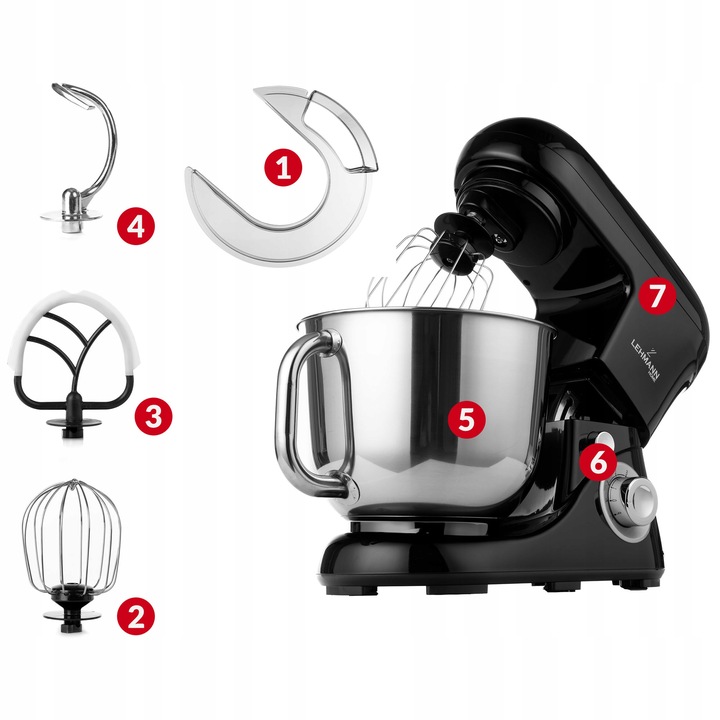 ROBOT KUCHENNY PLANETARNY MIKSER LEHMANN WIELOFUNKCYJNY 5L CZARNY