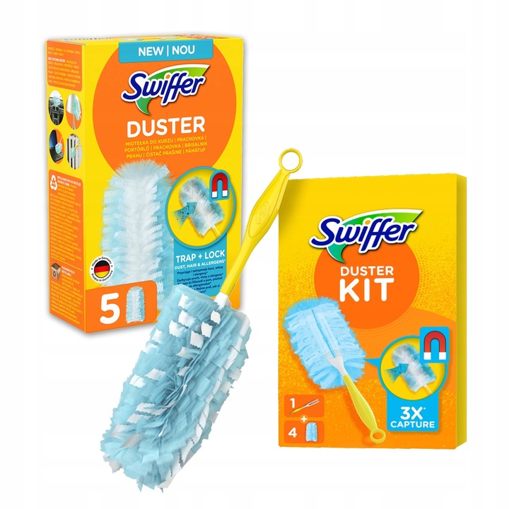 Zestaw Swiffer Duster Kit do usuwania kurzu + wkłady do miotełki 5szt