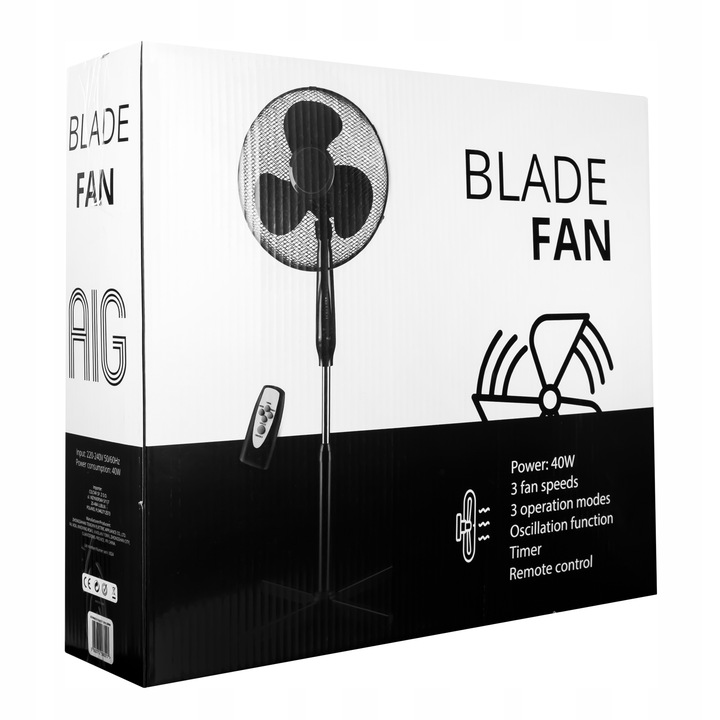 WENTYLATOR STOJĄCY WIATRAK PODGŁOGOWY NA PILOTA TIMER OSCYLACJA 40W 3 TRYBY