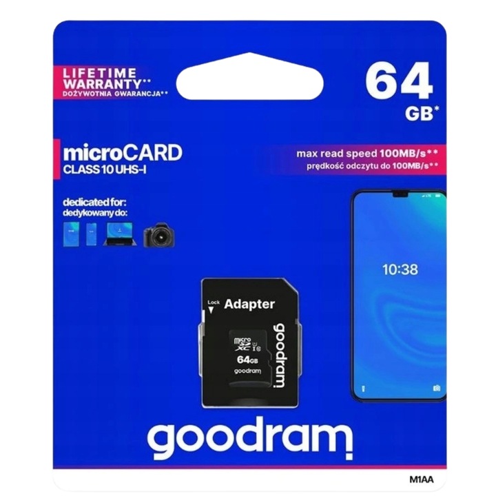 GOODRAM 64GB microSDXC class 10 UHS I + adapter