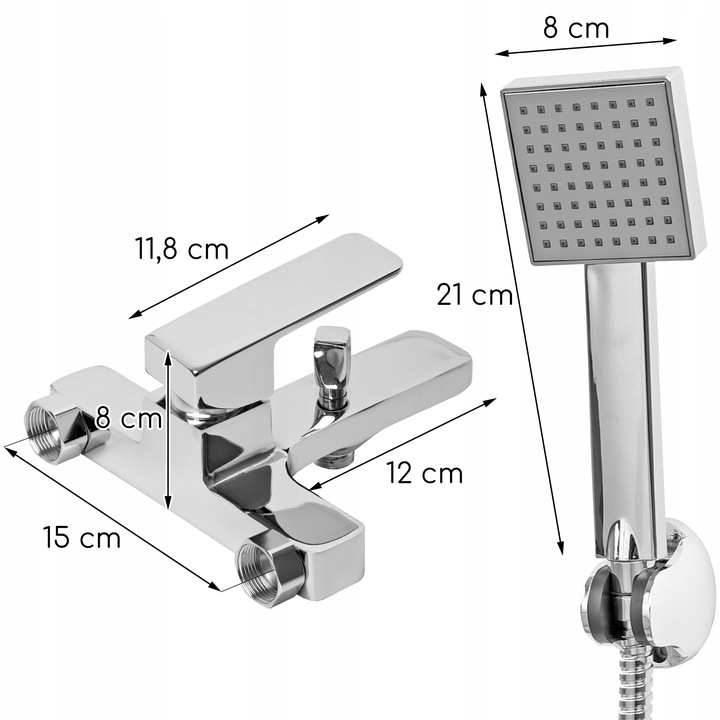 Bateria wannowa z prysznicem ścienna chrom srebrna kran do wanny YOKA