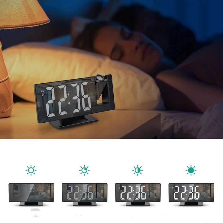 BUDZIK ZEGAR ELEKTRONICZNY LED PROJEKTOR DATA ALARM TERMOMETR 4w1