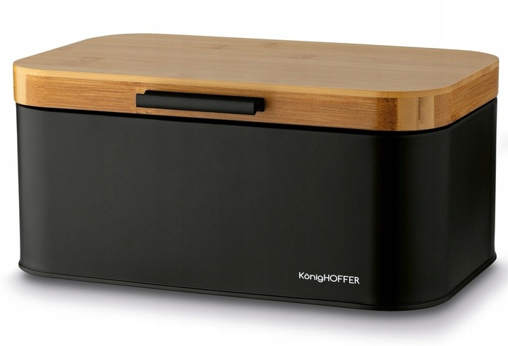 CHLEBAK STALOWY Z POKRYWA BAMBUSOWA POJEMNIK NA PIECZYWO CHLEB BUŁKI Czarny