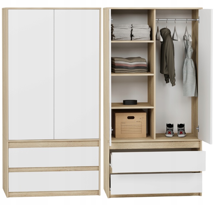 Szafa garderoba 90cm 2drzwi 2szuflad antracyt mix artisan B-9TIP