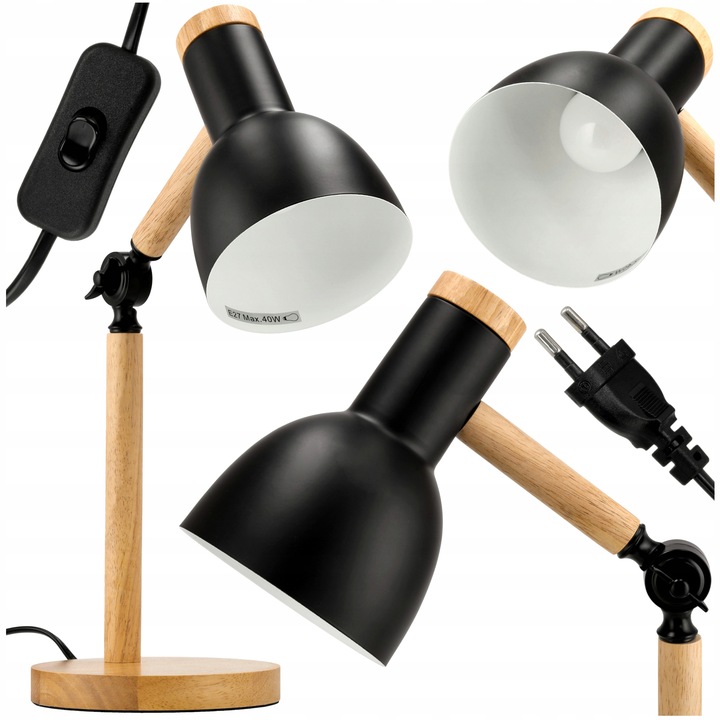 Lampka Na Biurko Do Czytania Drewniana E27 Stojąca + Podwójna