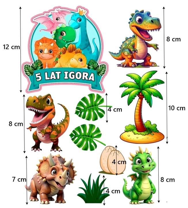 OPŁATEK NA TORT Z CUKRU WYDRUK DINOZAURY DINOZAUR DINO CUKROWA