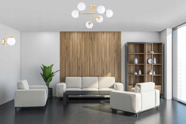 Złota Lampa Ścienna Kinkiet Białe Kule Milo LED E27