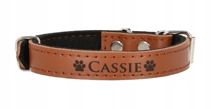 OBROŻA DLA PSA Z IMIENIEM GRAWEREM SKÓRZANA 33-41cm