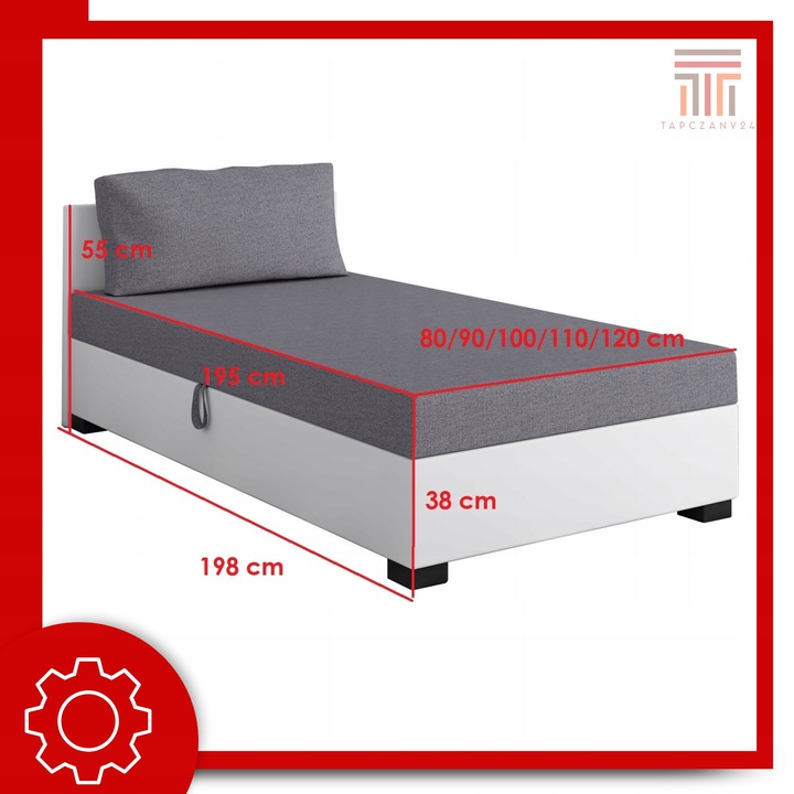 Tapczan Jednoosobowy Łóżko 80x195cm z Pojemnikiem na Pościel +