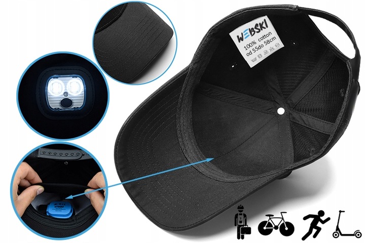 CZAPKA Z LATARKĄ LAMPKĄ LED ŁADOWANIE USB DOTYKOWA