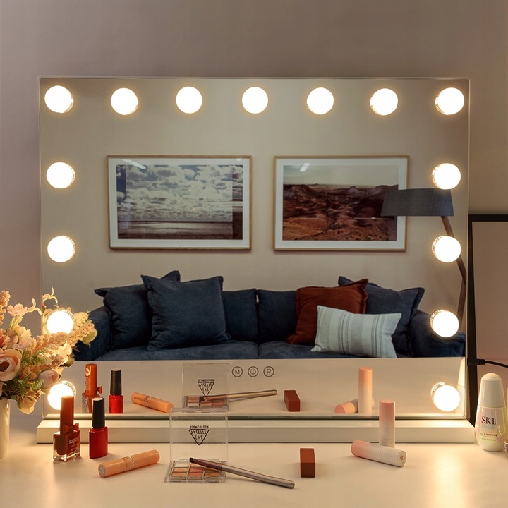 Lusterko kosmetyczne Hollywood stojące lustro do makijażu LED 15