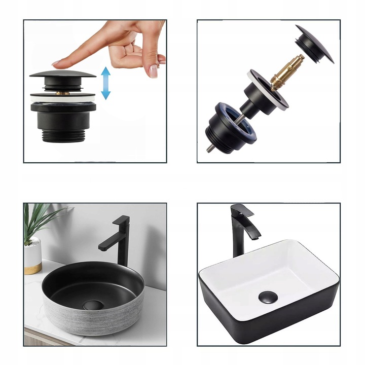 Korek Umywalkowy KLIK-KLAK Czarny Uniwersalny do Umywalki Automatyczny REA