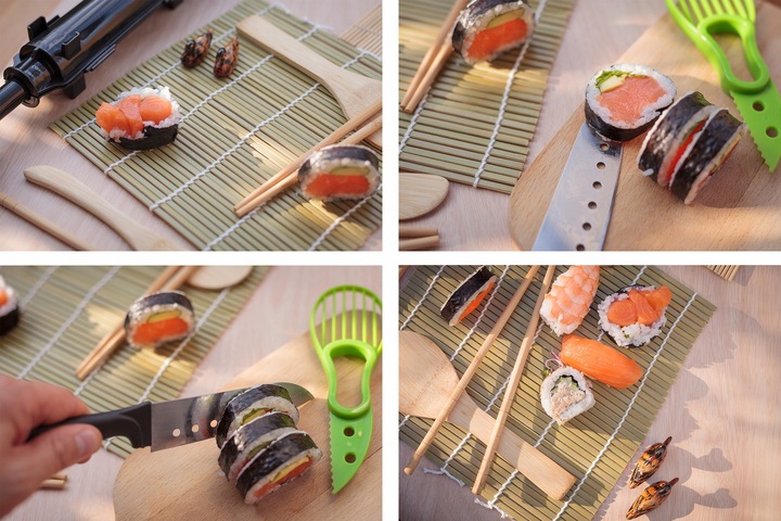 ZESTAW MASZYNKA DO ROBIENIA SUSHI Z ROLKA MATA AKCESORIA DO SUSHI BAZOOKA