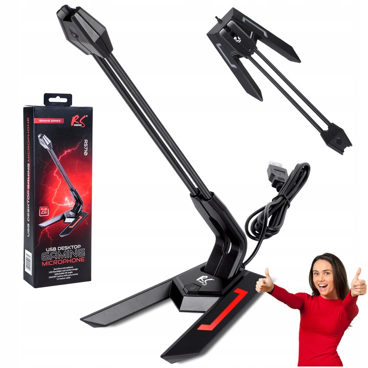 Mikrofon gamingowy do komputera USB LED streaming NanoRS RS710 regulowany