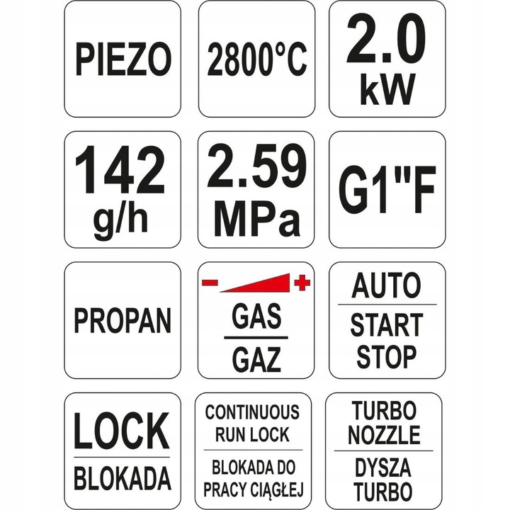 PALNIK GAZOWY TURBO MAPP/PROPAN PIEZO 2 KW + 3 GAZY KARTUSZ 600ML