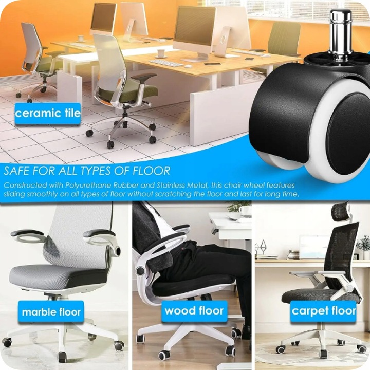 KÓŁKA DO FOTELA Obrotowego Krzesła Kauczukowe Gumowe 10mm dla IKEA