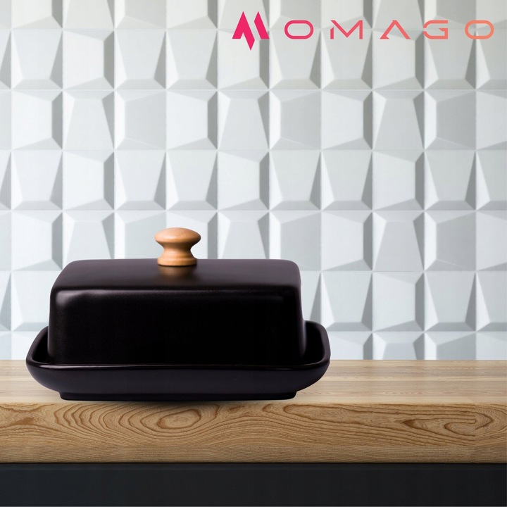 NOWOCZESNA MASELNICZKA MASELNICA POJEMNIK NA MASŁO Z POKRYWKĄ CZARNA+BAMBUS