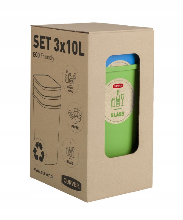 ZESTAW KOSZY POJEMNIKÓW DO SEGREGACJI SORTOWANIA ŚMIECI 3X10L 3 KOLORY