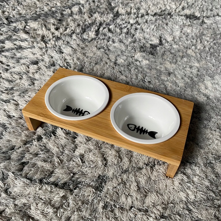 MISKA DLA KOTA PSA PODWÓJNA DREWNIANA METALOWA