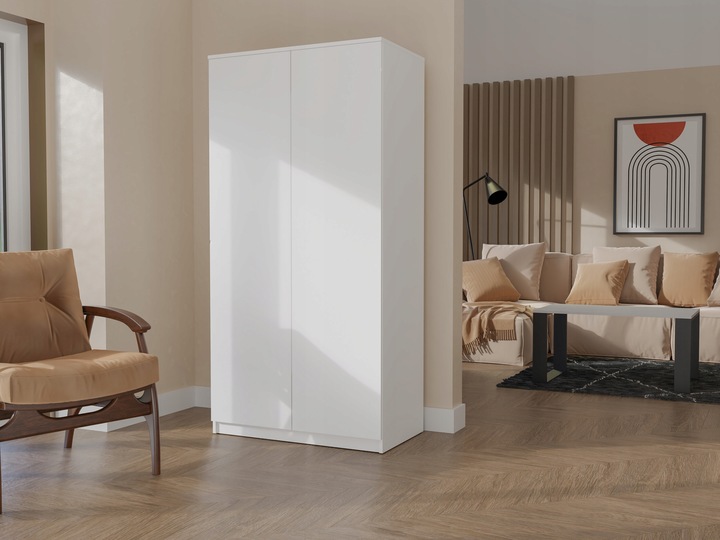 SZAFA GARDEROBA SD-90 BIAŁA 90CM DRZWI PÓŁKI POJEMNA FUNKCJONALNA