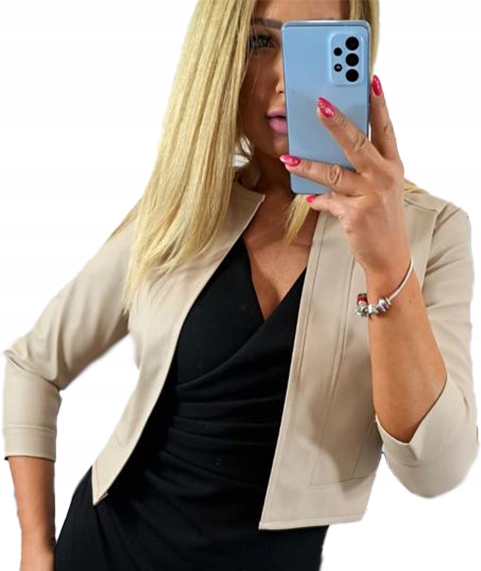 Narzutka damska na sukienkę Bolerko Marynarka Ekoskóra Beżowa Rękaw 3/4 40