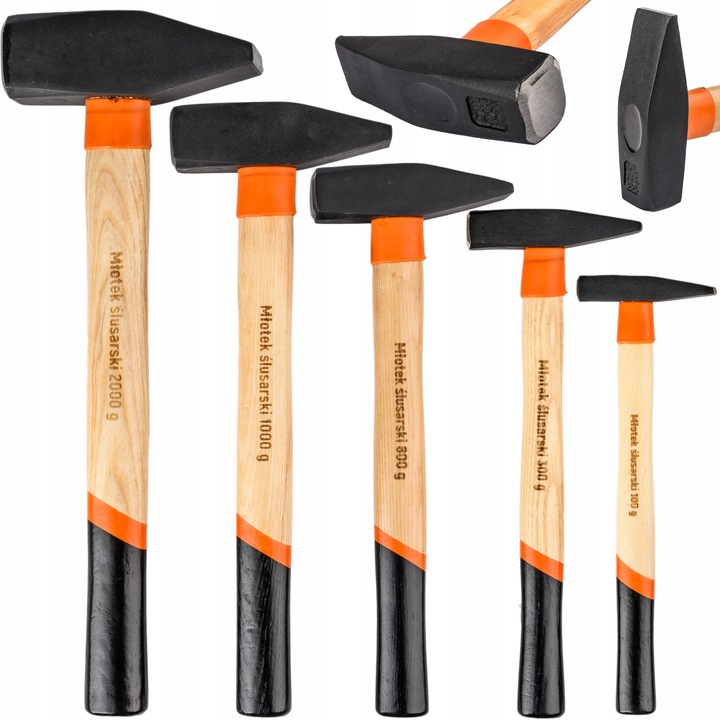ZESTAW MŁOTKÓW MŁOTKI ŚLUSARSKIE DREWNIANY TRZONEK MŁOTEK 100g-2KG