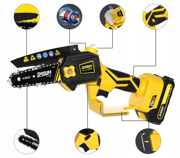 MINI PIŁA ŁAŃCUCHOWA PILARKA GAŁĘZIÓWKA AKUMULATOROWA 4" ZESTAW 2AKU IMOUM