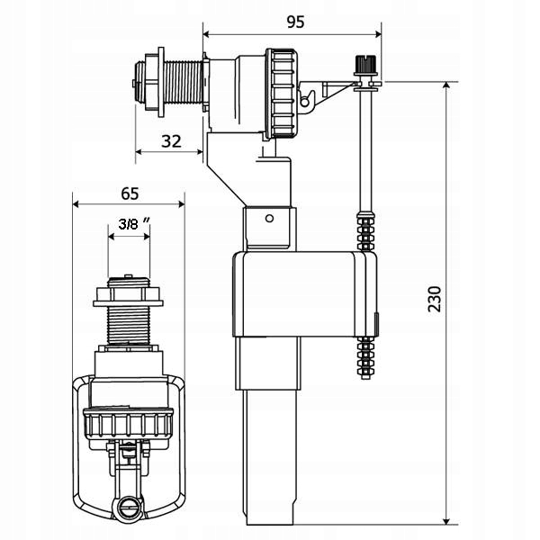 Zawór napełniający 1/2 mosiężny do spłuczki DN15 uniwersalny pływak WC