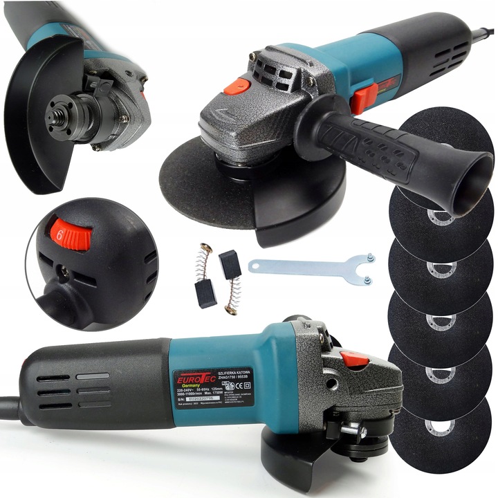 SZLIFIERKA KĄTOWA SIECIOWA 1750 Z REGULACJĄ OBROTÓW I ZESTAWEM TARCZ