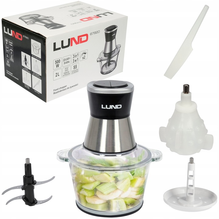 ELEKTRYCZNY ROZDRABNIACZ DO ŻYWNOŚCI MALAKSER 3w1 2 PRĘDKOŚCI 2L LUND